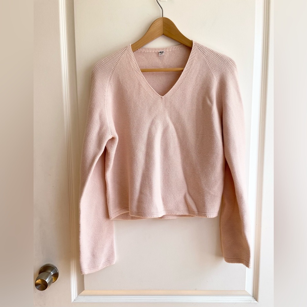 Uniqlo Light Pink Cotton Sweater Boxy Fit size XS Balletcore Pilates Dance